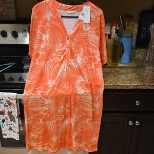 Kaktus Orange and White Midi Dress